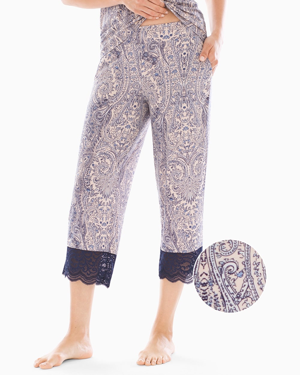 Cool Nights Lace Detail Crop Pajama Pants Springtime Paisley Ph Bls