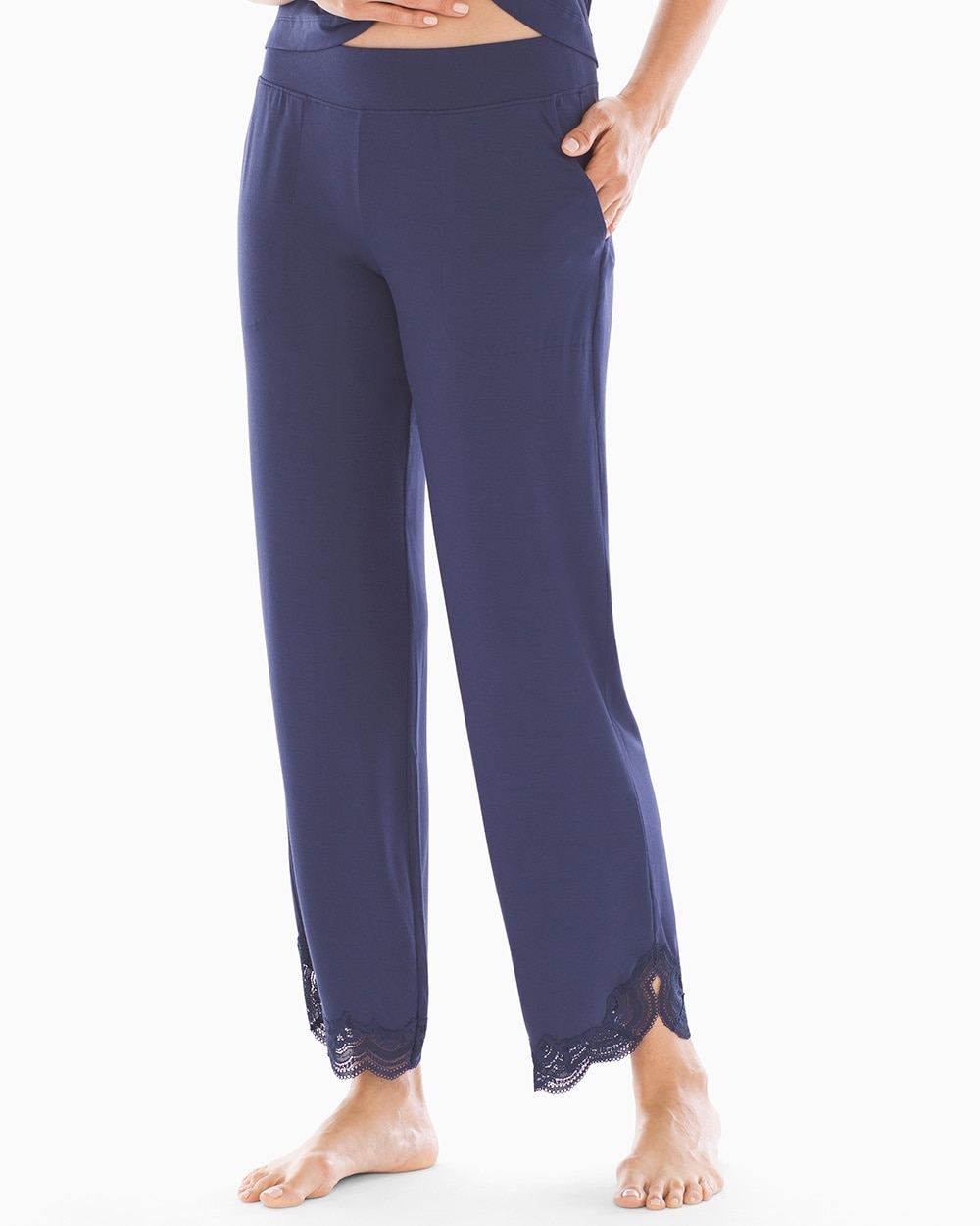 Cool Nights Lace Detail Ankle Pajama Pants Navy