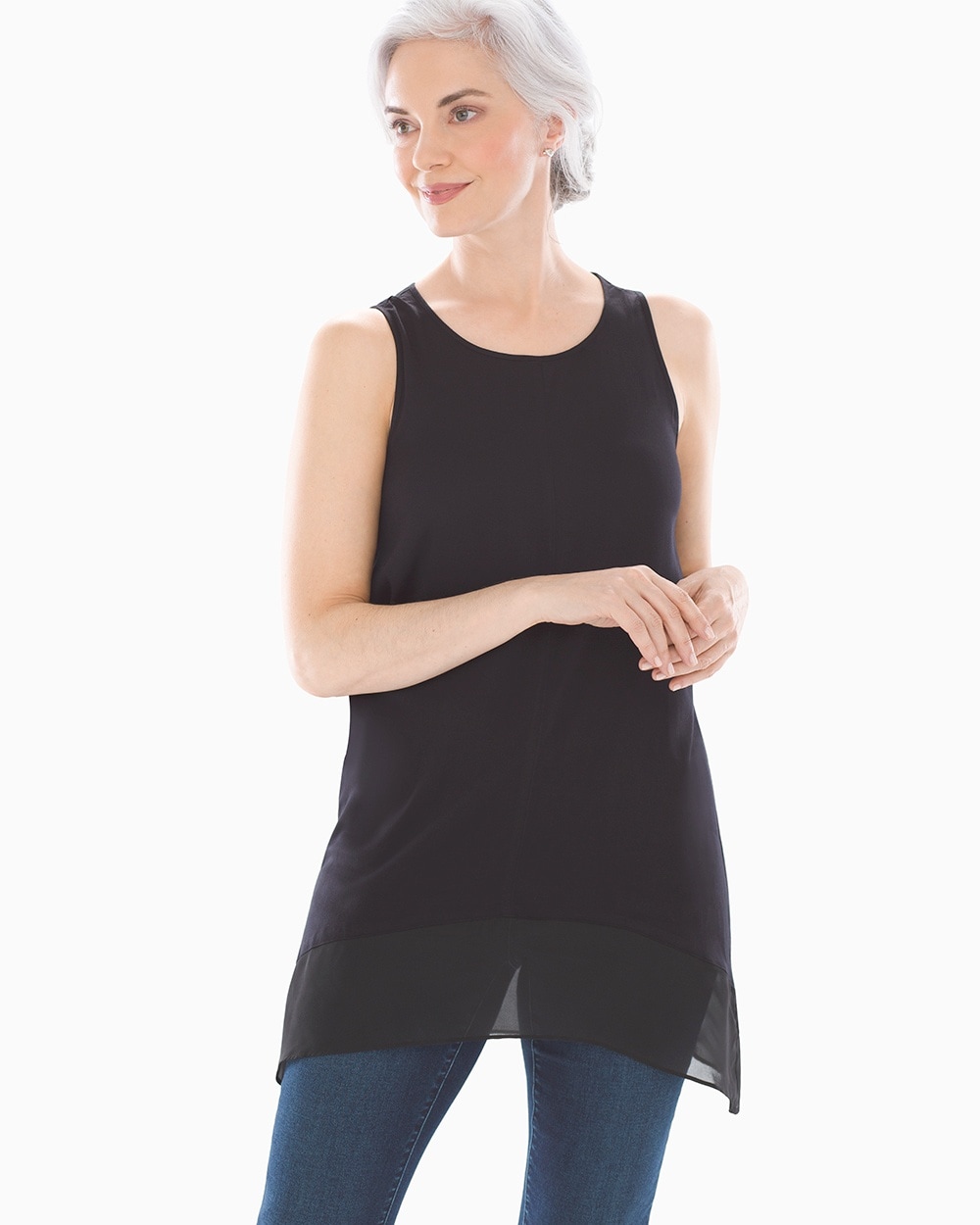 Chiffon Trim Sleeveless Tunic Black