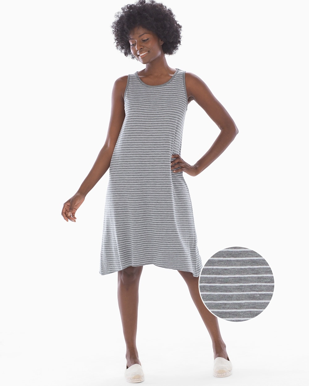 Reversible Cotton Blend Sleeveless Tank Dress Zen Stripe Hthr Charcoal