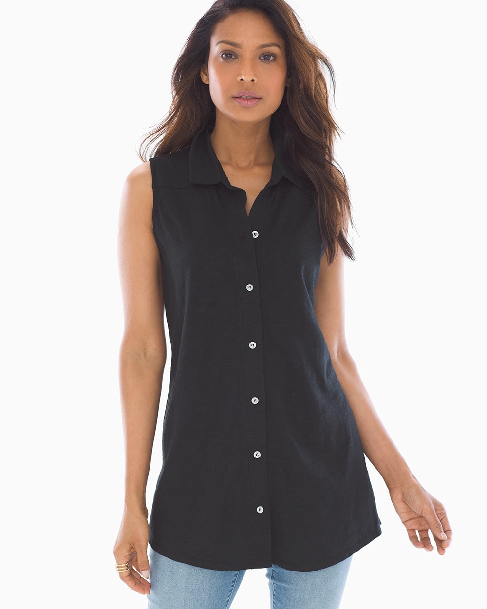 Cotton Blend Slub Sleeveless Tunic Black