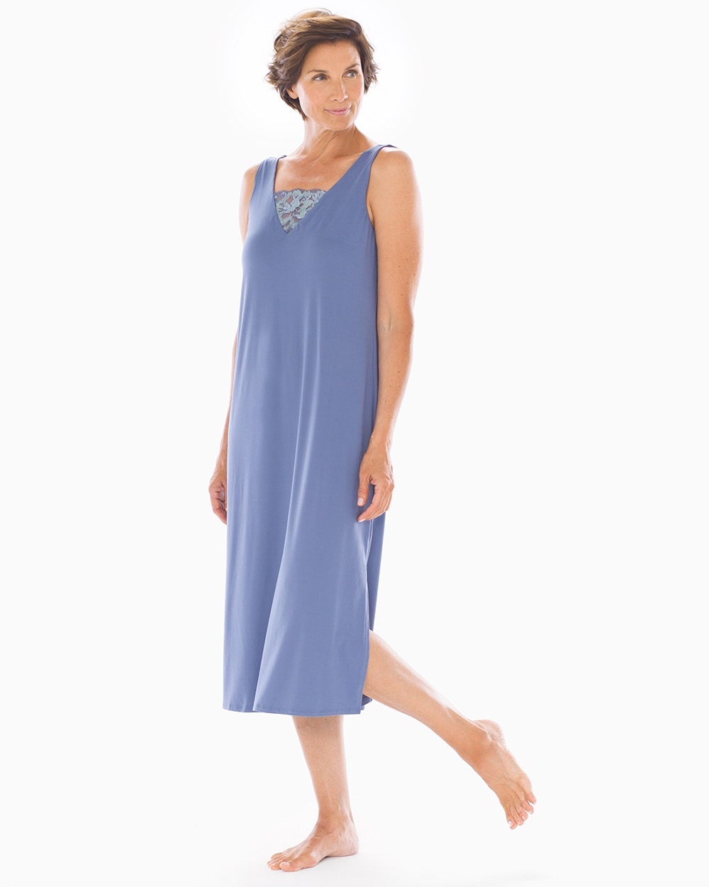 Enbliss Knit Lace Trim Nightgown Grecian Blue