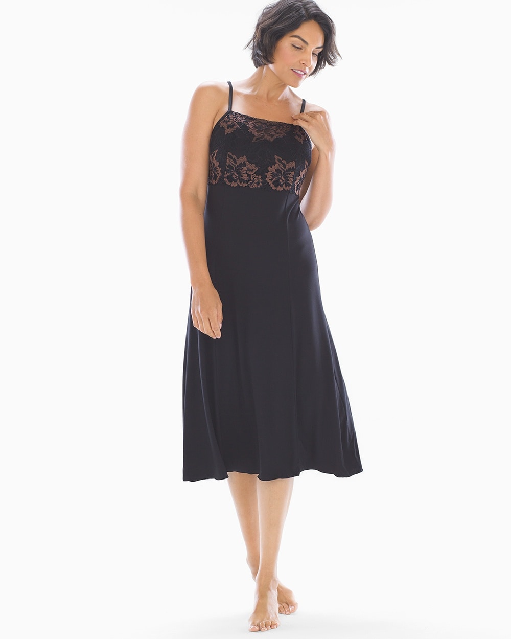 Cool Nights High Neck Nightgown with Lace Black