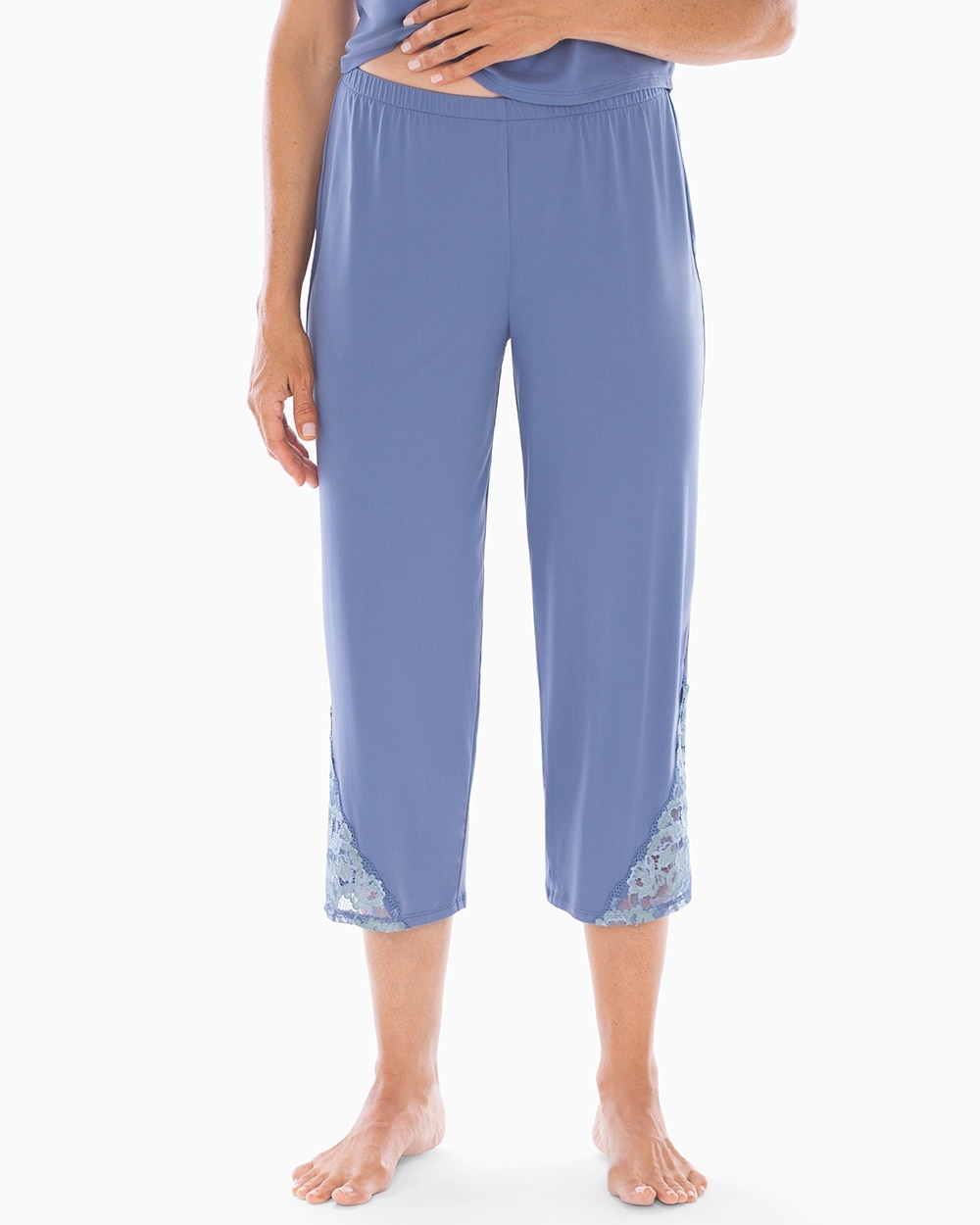 Enbliss Knit Lace Trim Crop Sleep Pants Grecian Blue