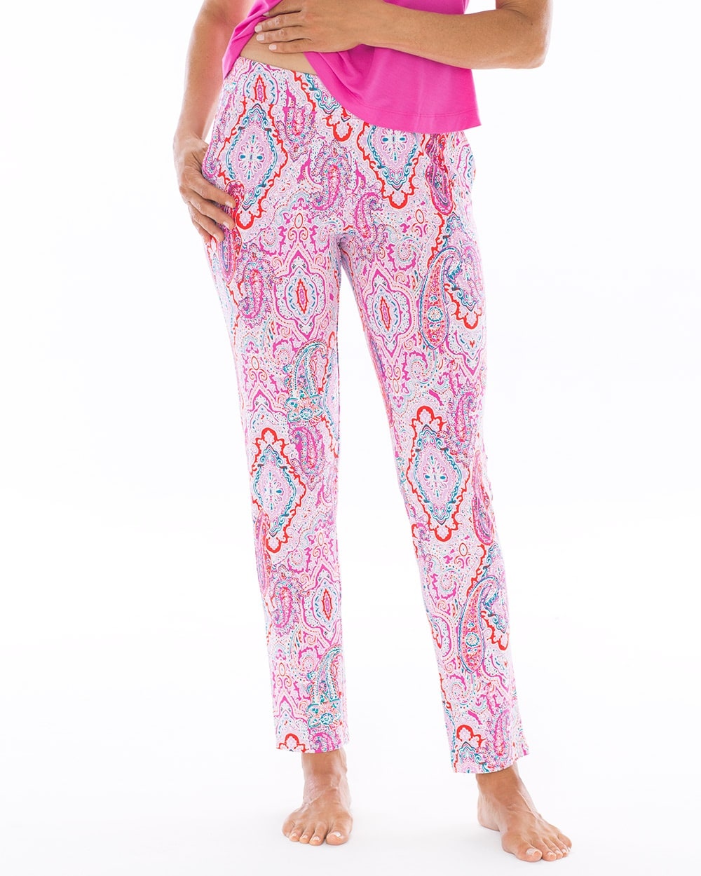 Cool Nights Mix and Match Ankle Sleep Pants Cape Paisley Rose Violet