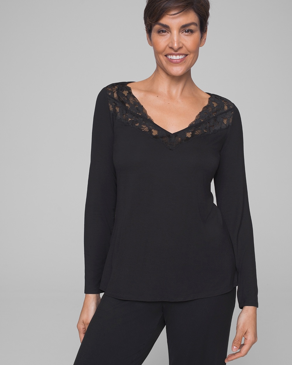 Cool Nights Long Sleeve Pajama Top with Lace