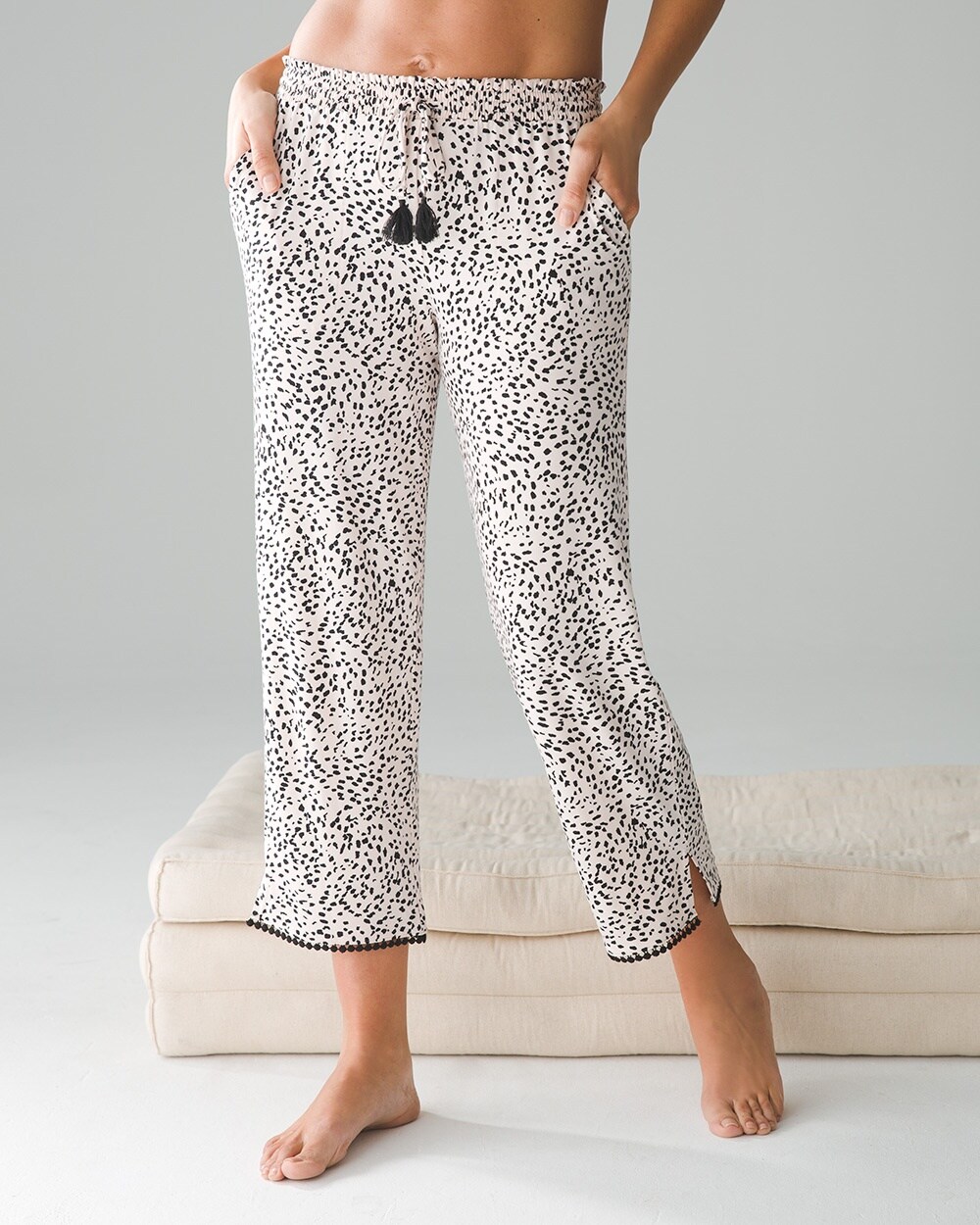 Cool Nights Pom Trim Cropped Pajama Pants