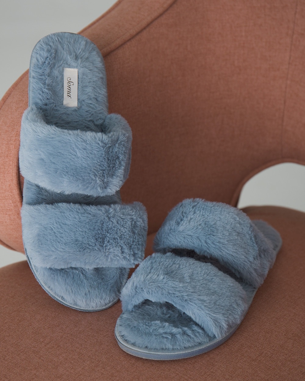 Double Strap Plush Slide Slippers