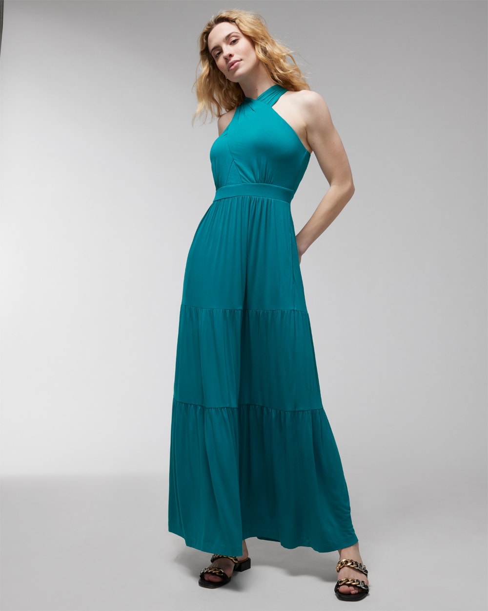 Soft Jersey Crossover Halter Maxi Bra Dress - WA