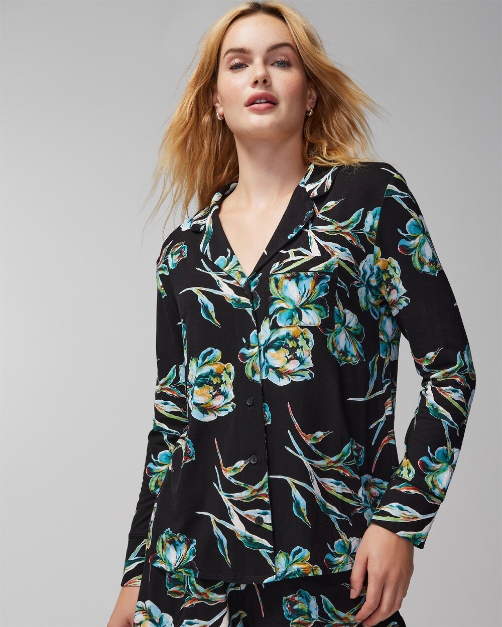 Cool Nights Long-Sleeve Notch Collar Pajama Top - WA