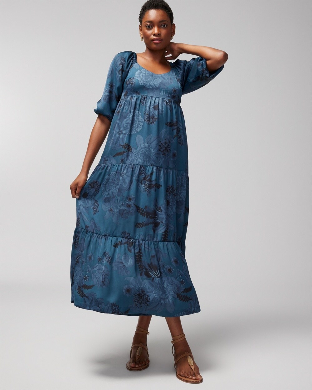 Crinkle Satin V-Neck Tiered Maxi Bra Dress - WA