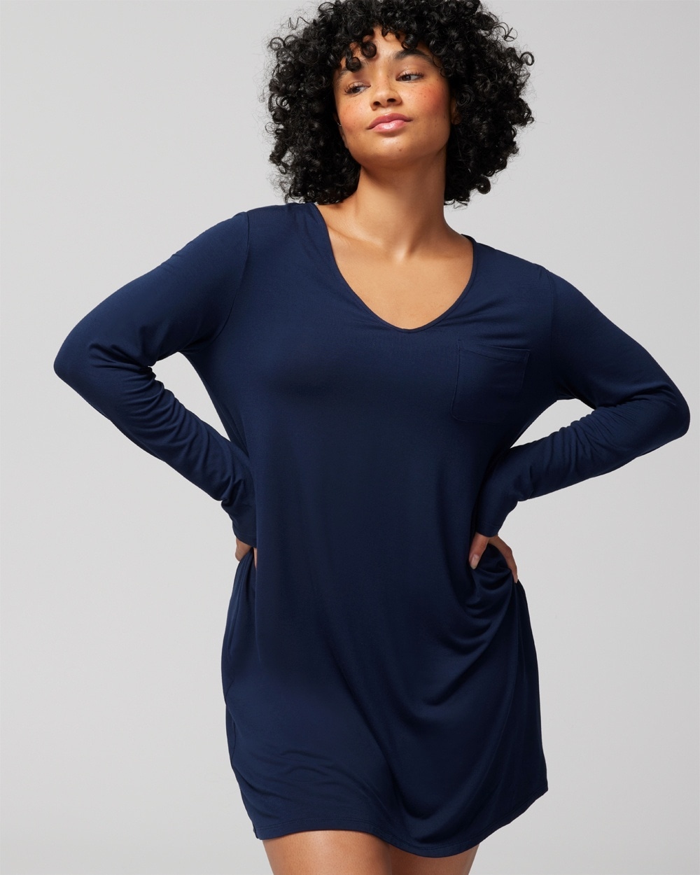 SOMA WOMEN'S COOL NIGHTS LONG-SLEEVE NIGHT GOWN IN NAVY SIZE 2XL | SOMA