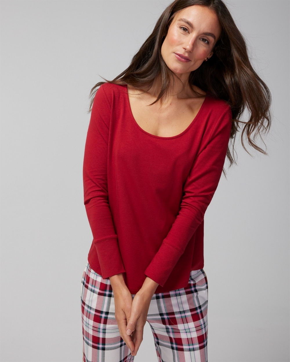 SOMA WOMEN'S EMBRACEABLE LONG SLEEVE PAJAMA TOP IN RED SIZE XL | SOMA