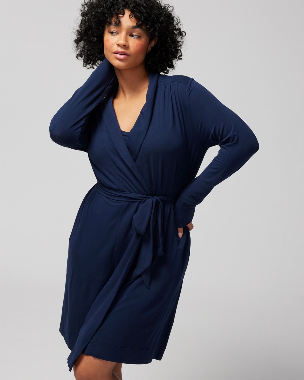 Soma Women's Cool Nights Short Robe In Navy Blue Size Large/xl |  In Nightfall Navy Blue