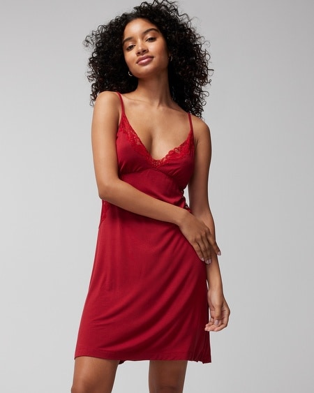 Soma Cool Nights Lace-Trim Chemise, RED BEAUTY