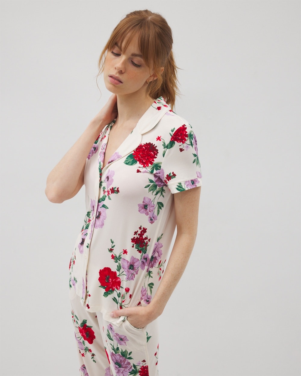 Cool Nights Printed Short Sleeve Notch Collar Pajama Top