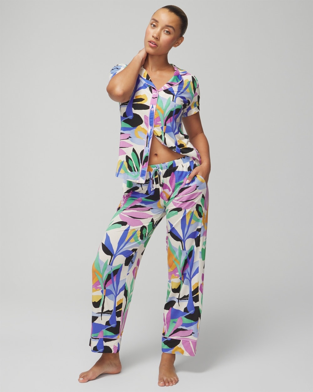 Soma Women's Cool Nights Printed Pajama Pants In Tropic Pottery Meta Mauve Size Xs |
