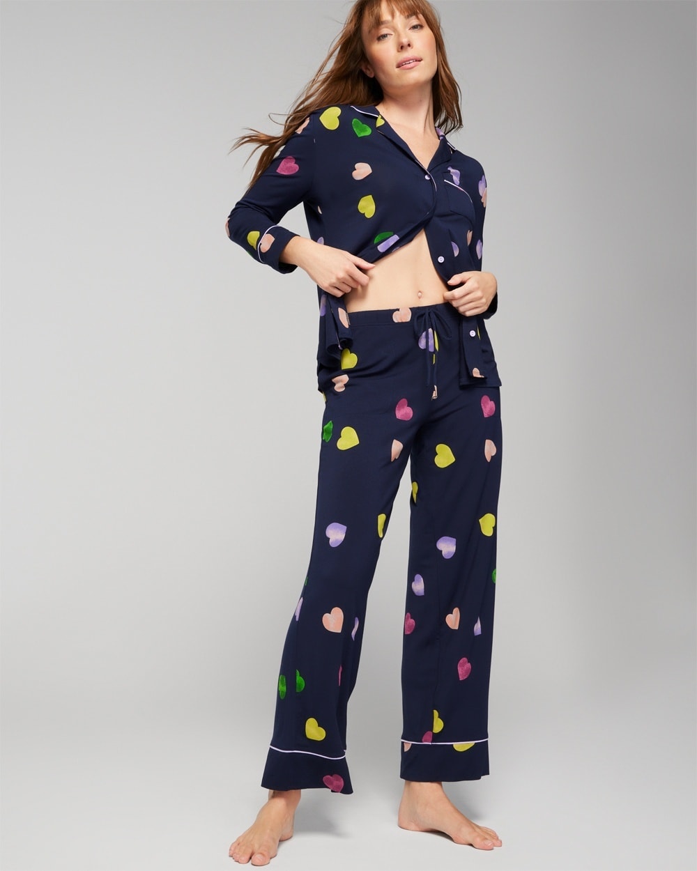 Soma Women's Cool Nights Printed Pajama Pants In Navy With Hearts Size Medium |  In Cross My Heart G Navy