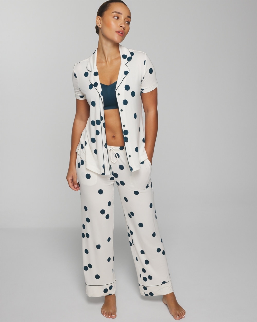 Soma Women's Cool Nights Printed Pajama Pants In White Polka Dot Size Small |