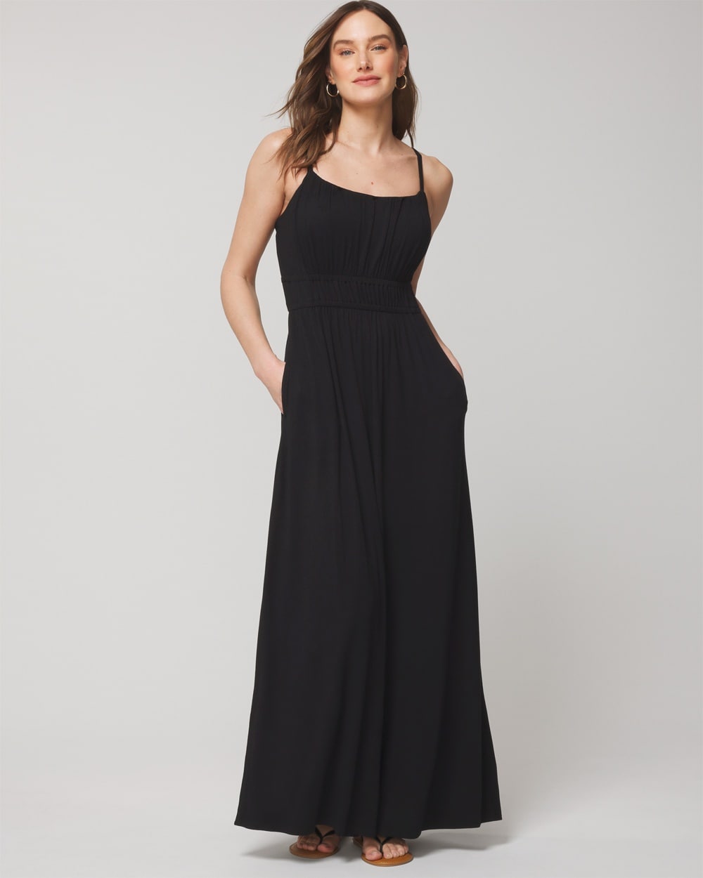 Soma Women's Soft Jersey Shirred Bodice Maxi Bra Dress In Black Size Large