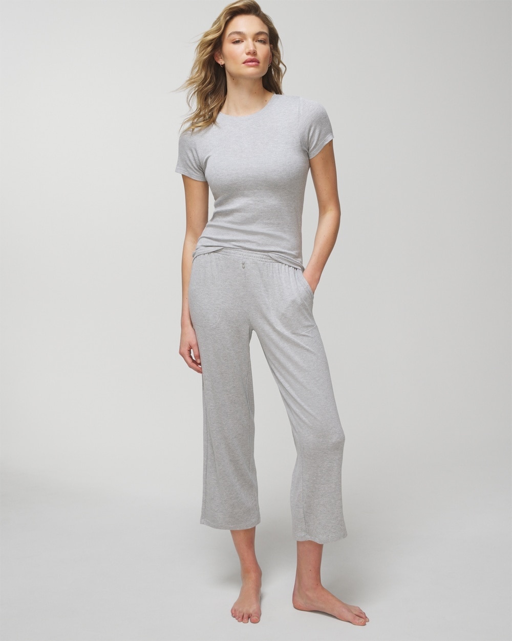 Soma Women's Lightweight Ribbed Knit Cropped Pajama Pants In Gray Size Medium |