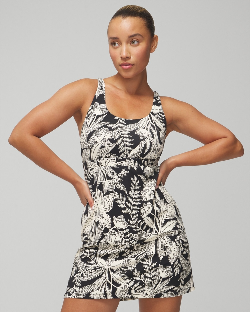 Soma Women's 24/7 Strappy Back Sport Dress In Patterned Palms Black Size Xl |