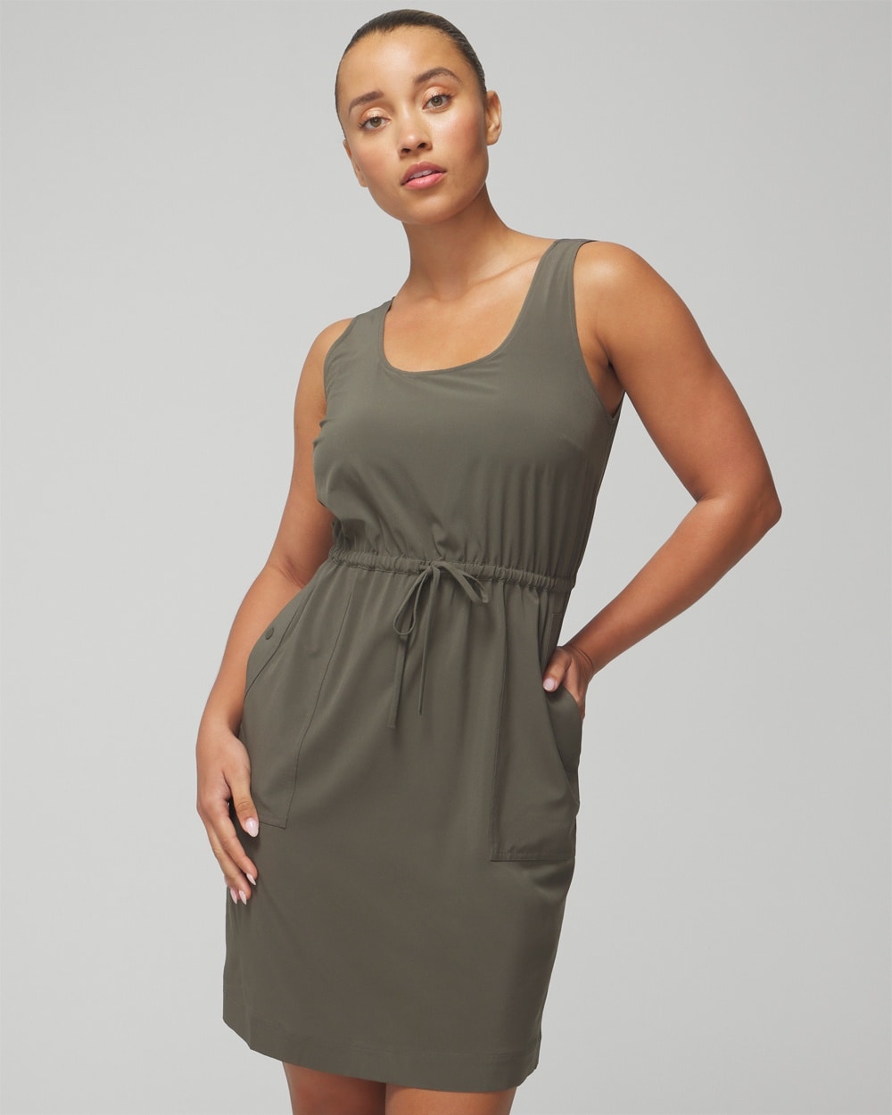 Soma Women's Everstretch Tank Top Cargo Dress In Dark Gray Olive Size Large |