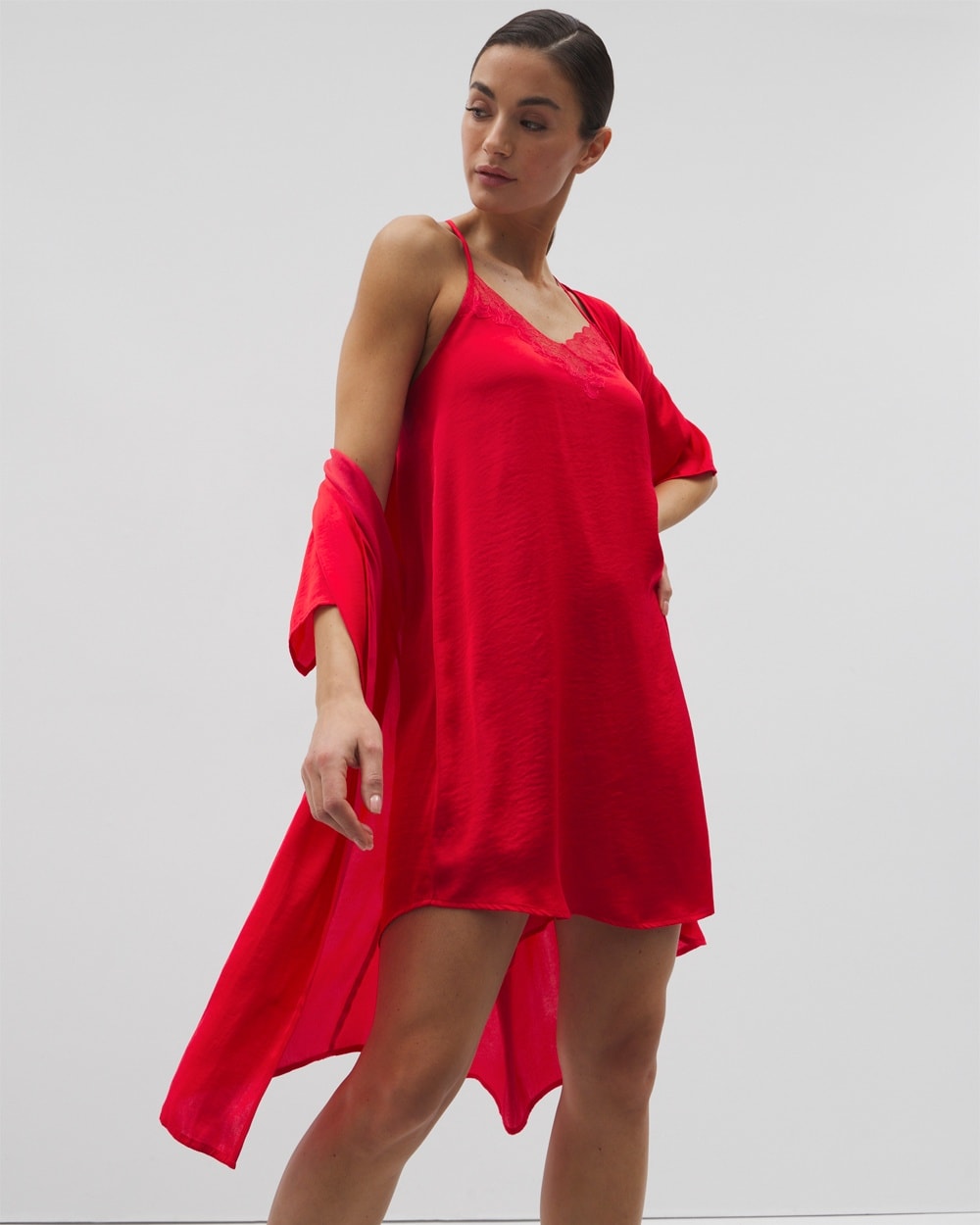 Crinkle Satin Lace-Trim Chemise