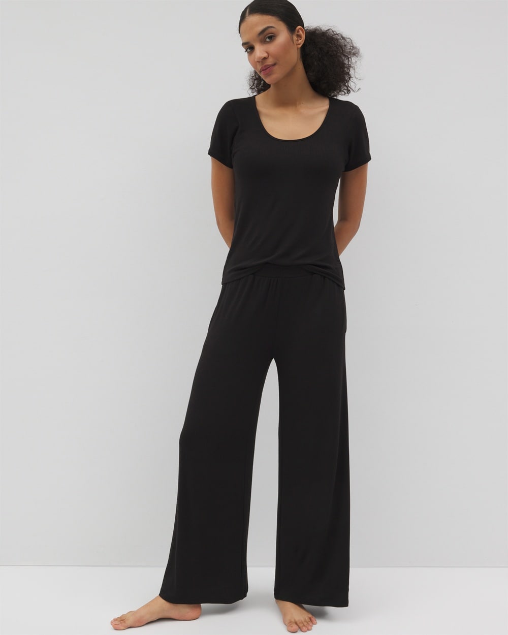 Lightweight Rib Knit Wide Leg Pajama Pants