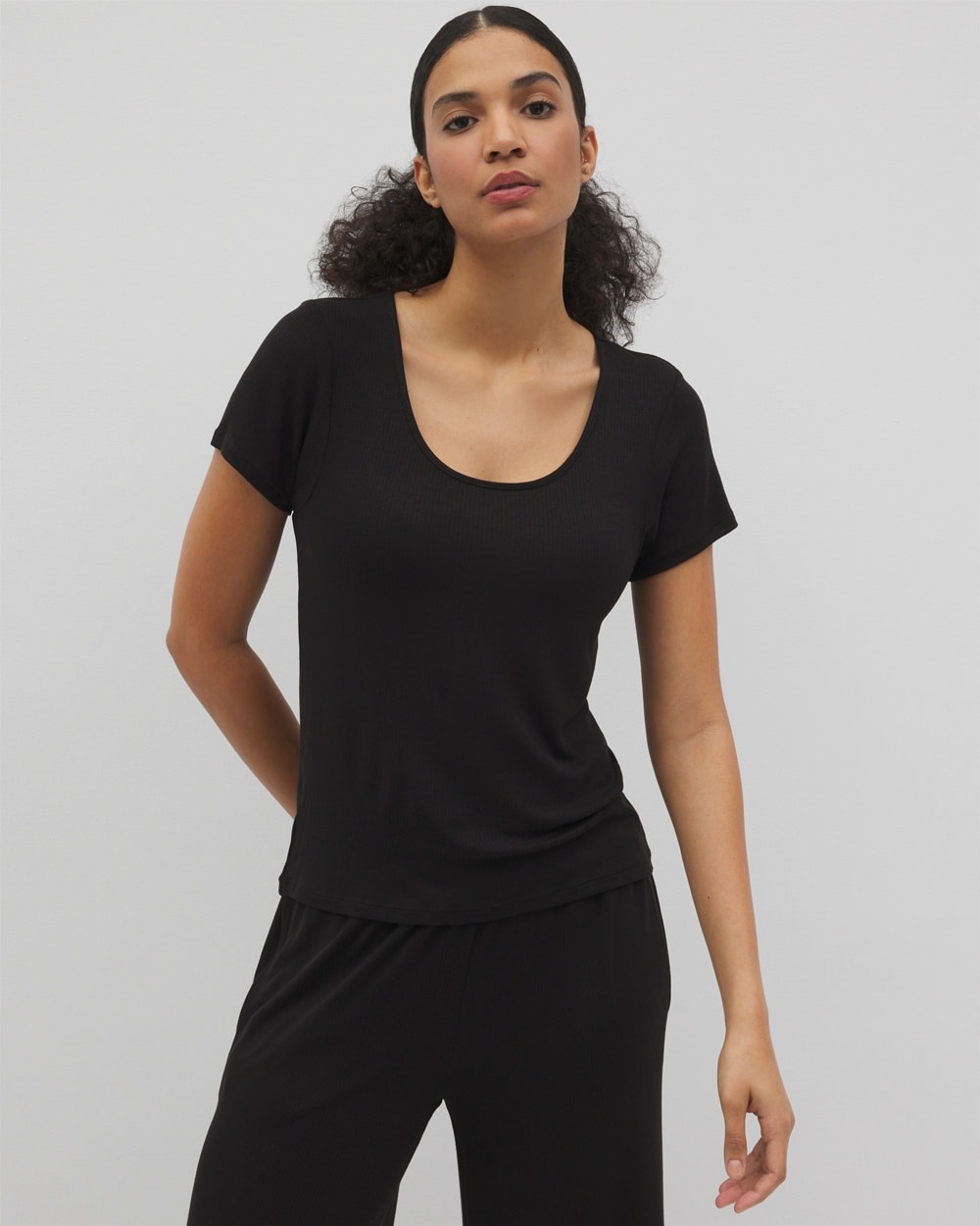 Lightweight Rib Knit Short Sleeve Sleep Tee