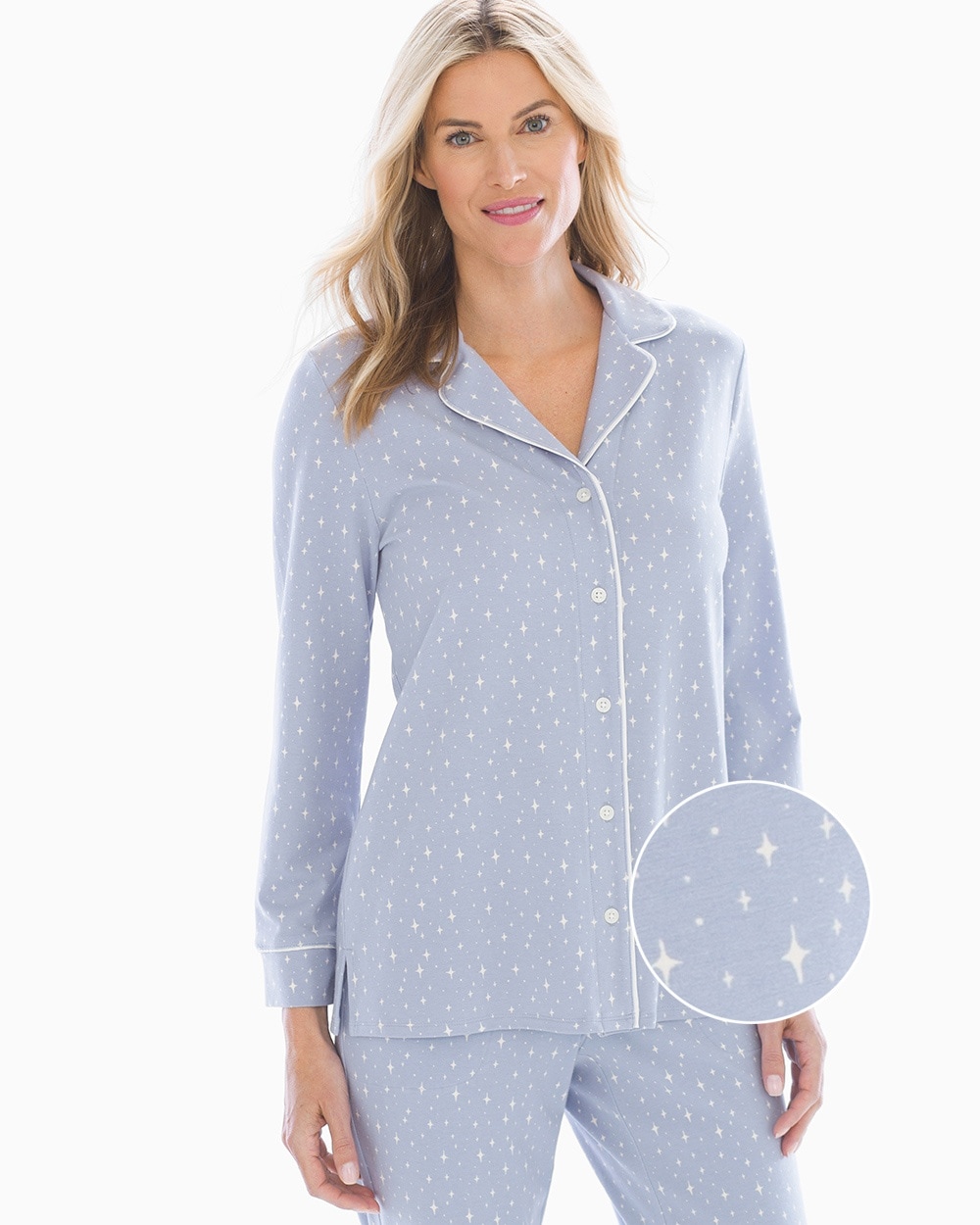 Embraceable Long Sleeve Notch Collar Pajama Top Night Sky Eventide
