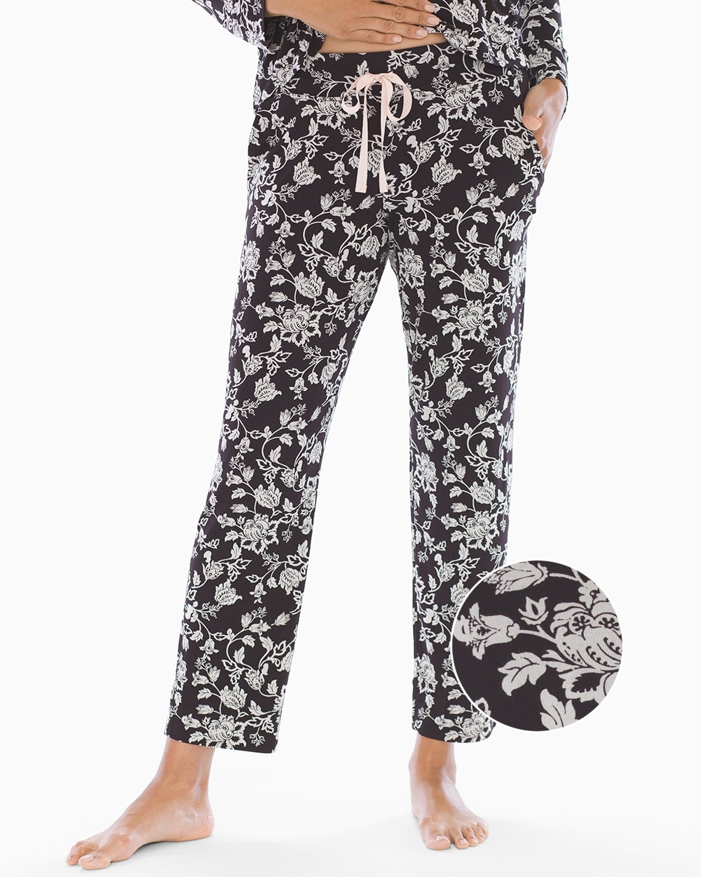 Cool Nights Grosgrain Trim Ankle Pajama Pants Finery Floral Black