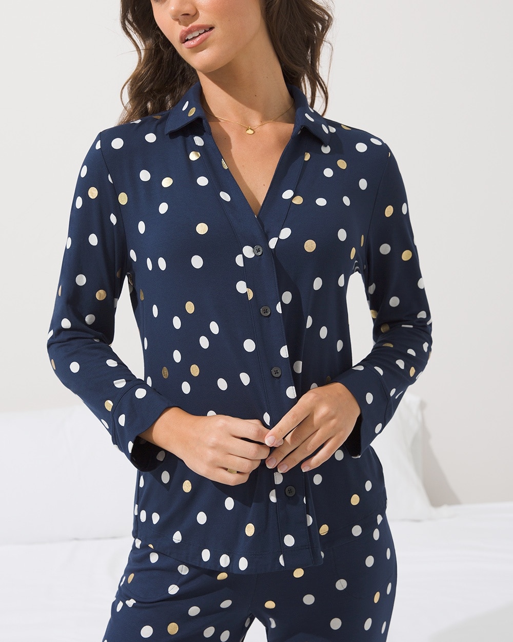 Cool Nights Notch Collar Long Sleeve PJ Top