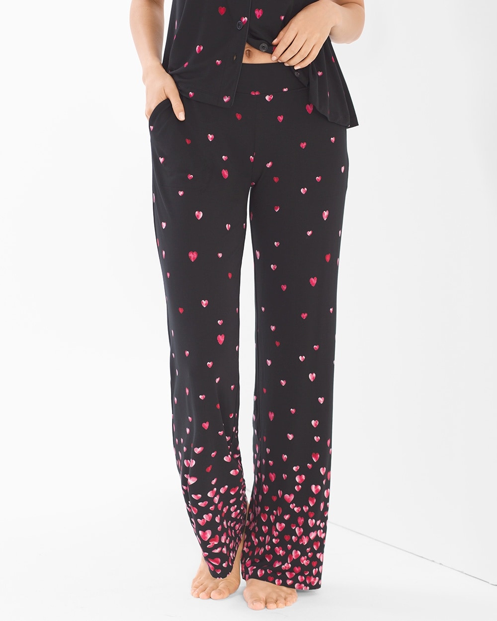 Cool Nights Pajama Pants Floating Hearts Border Black