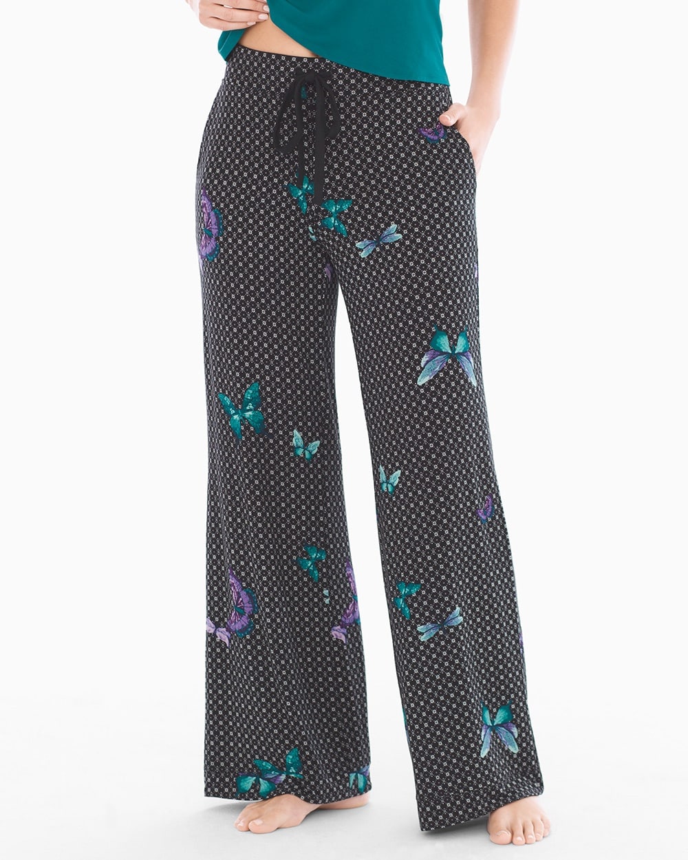 Cool Nights Pajama Pants Exotic Butterfly Black