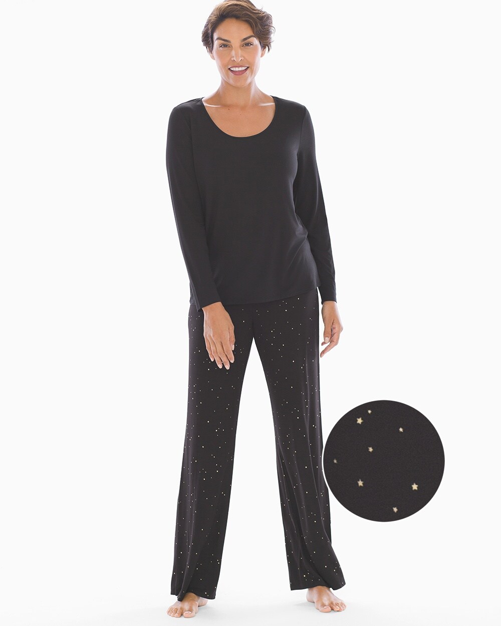 Cool Nights Long Sleeve Pajama Set Stars Black RG - Soma