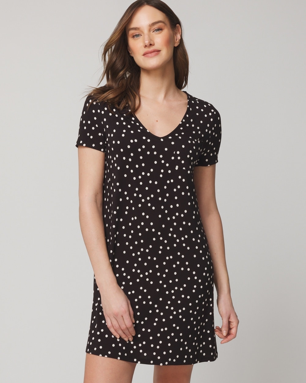 Soma Women's Cool Nights Short Sleeve Night Gown In Black Size Small |  In Merry Dot Black/ivory