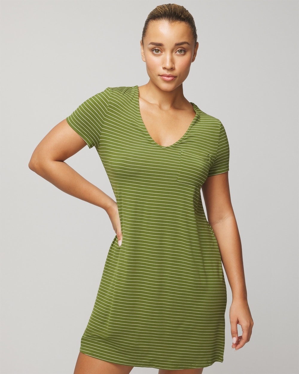 Soma Women's Cool Nights Short Sleeve Night Gown In Matcha Green Size 2xl |  In Serene Stripe Matcha