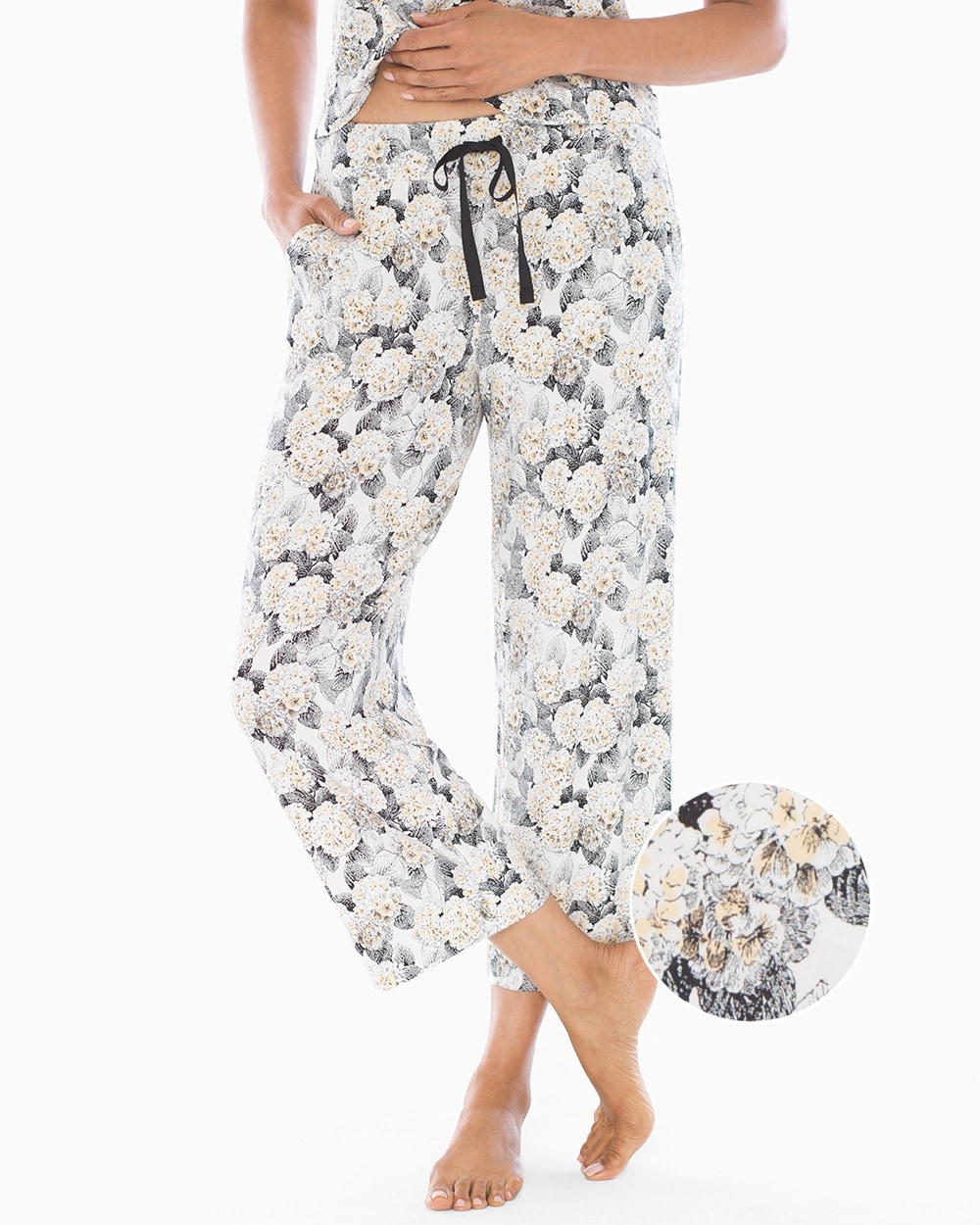Cool Nights Grosgrain Trim Crop Pajama Pants Hydrangea Haven Ivory