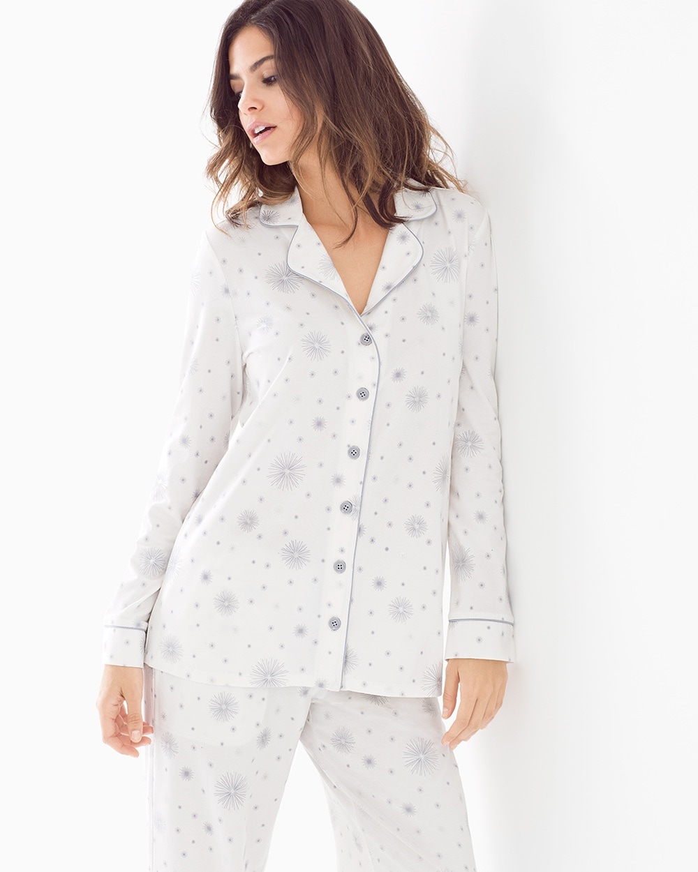 Embraceable Long Sleeve Notch Collar Pajama Top Wishing Star Ivory