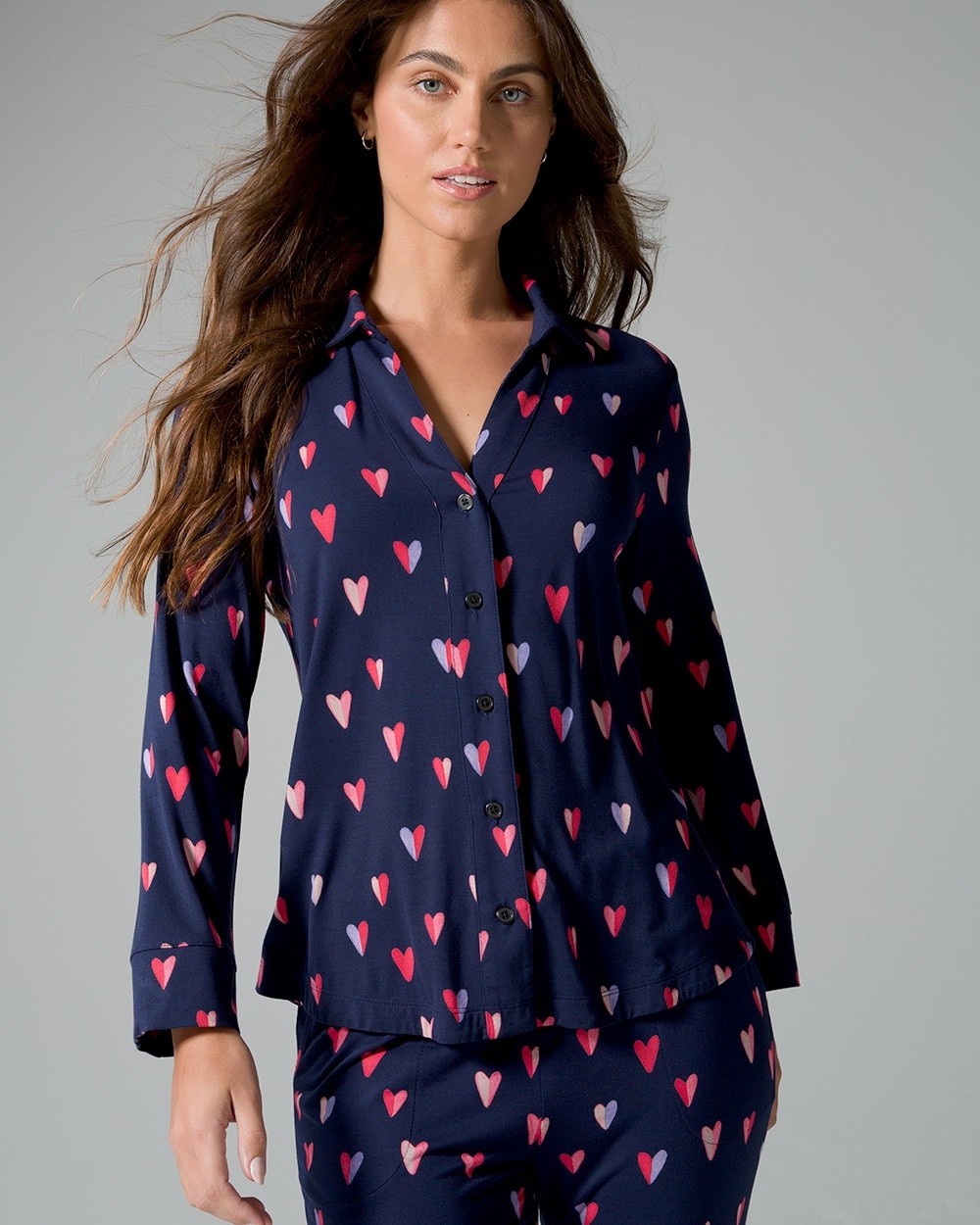 Cool Nights Notch Collar Long Sleeve PJ Top