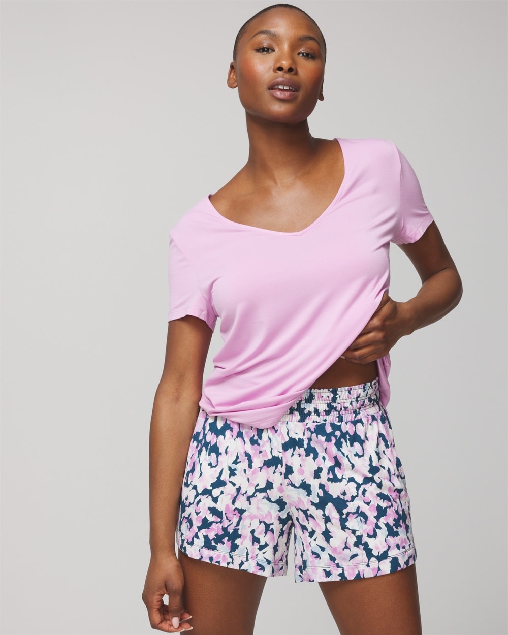 Soma Women's Cool Nights Pajama Shorts In Pink Size Large |  In Sunshower Spots Meta Mauv