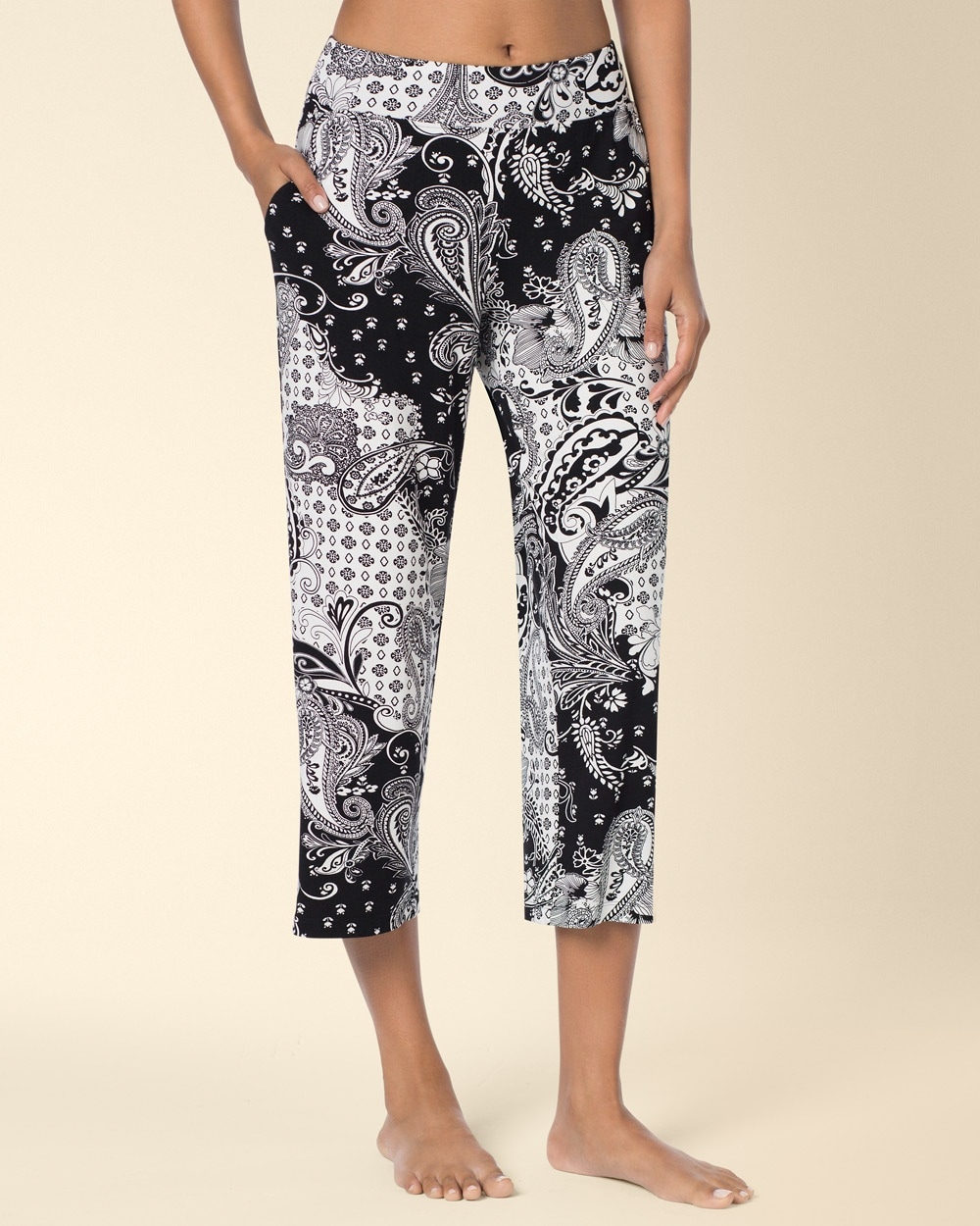 Embraceable Cool Nights Crop Pajama Pants Femme Paisley Bias Ivory