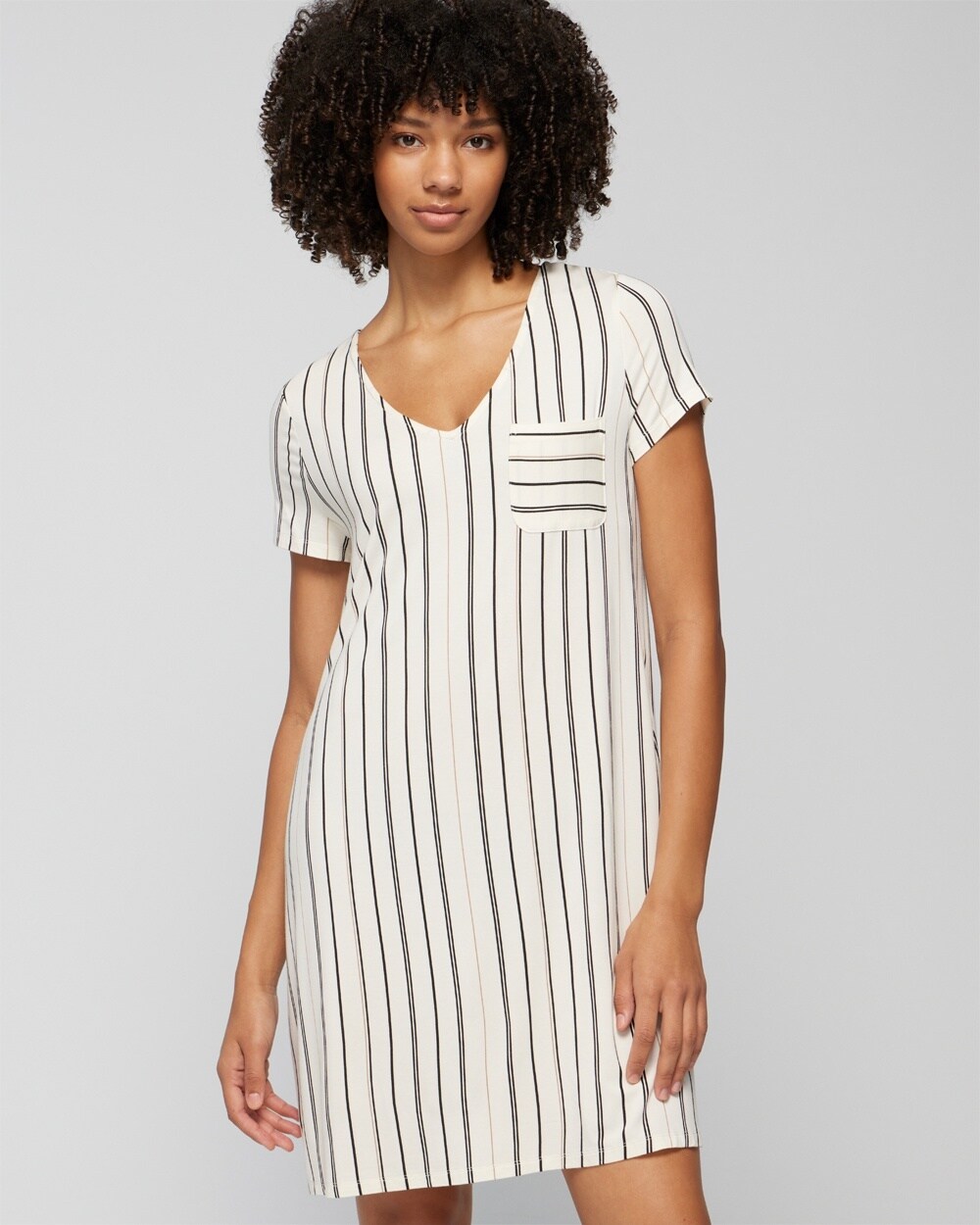 Soma Women's Cool Nights Short Sleeve Night Gown In Brighton Stripe Champs Size Xs |