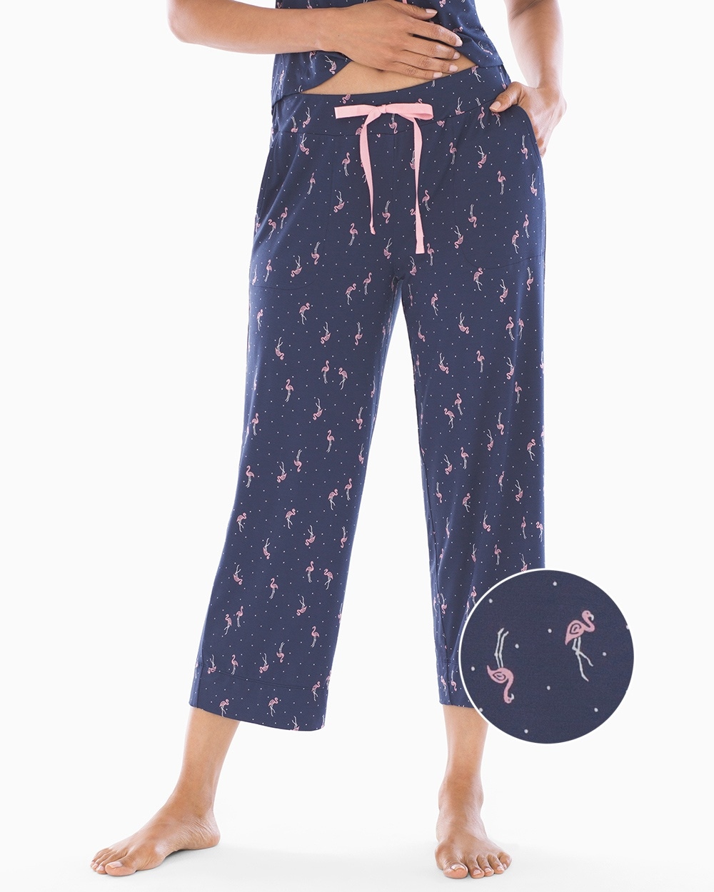 Cool Nights Grosgrain Trim Crop Pajama Pants Tropic Flock Navy