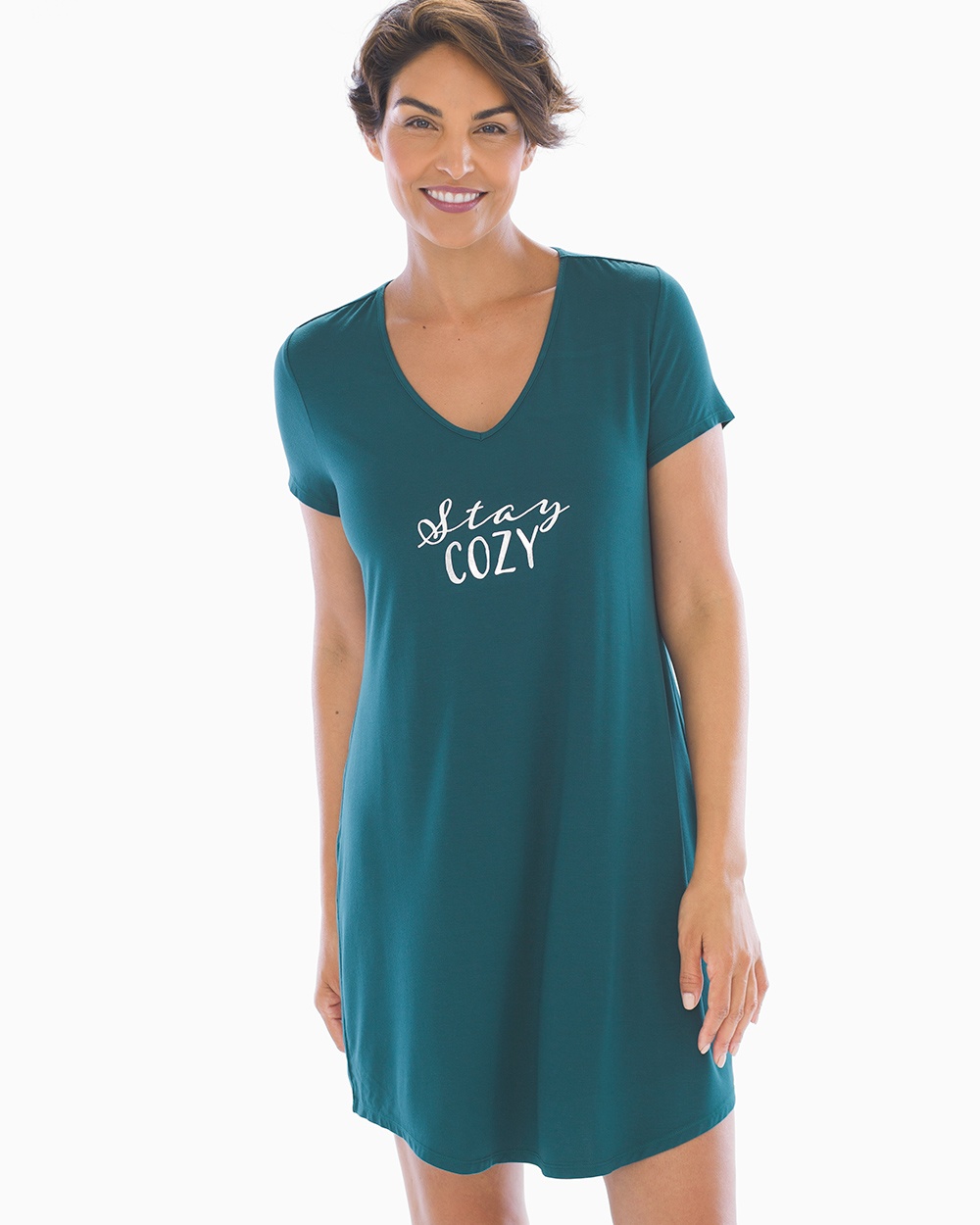 Cool Nights Short Sleeve Sleepshirt Stay Cozy Placment Deep Teal