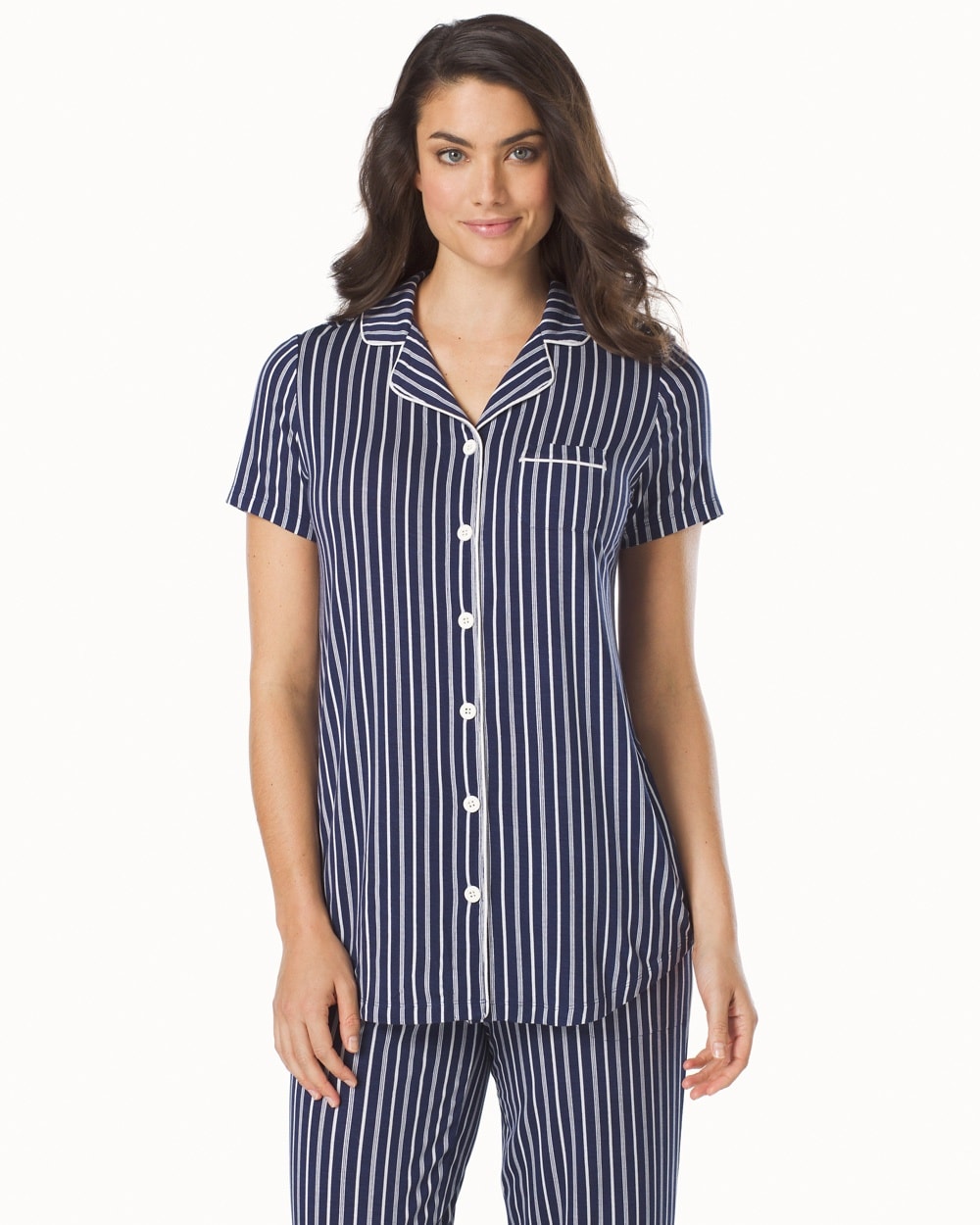 Embraceable Cool Nights Short Sleeve Pajama Top Regency Stripe Navy ...