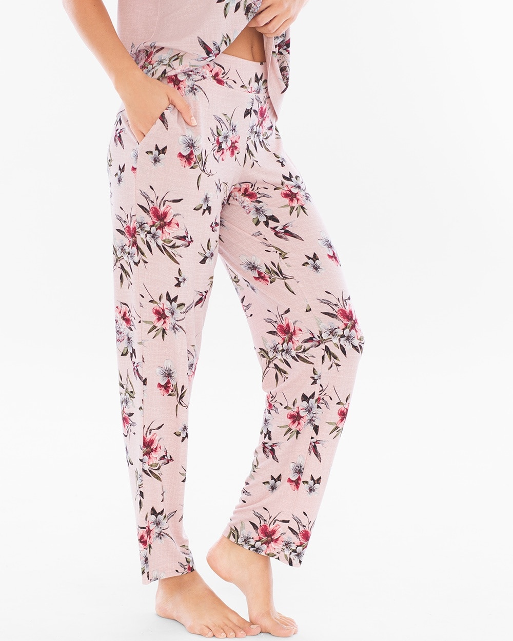 Cool Nights Ankle Pajama Pants Fancy Floral Vintage Pink