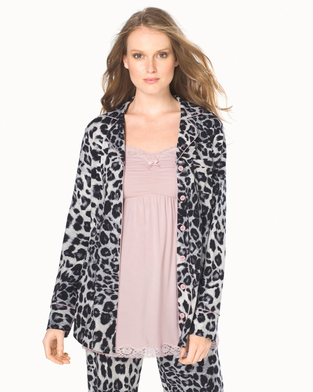 Embraceable Long Sleeve Pajama Top Lovely Leopard Ivory