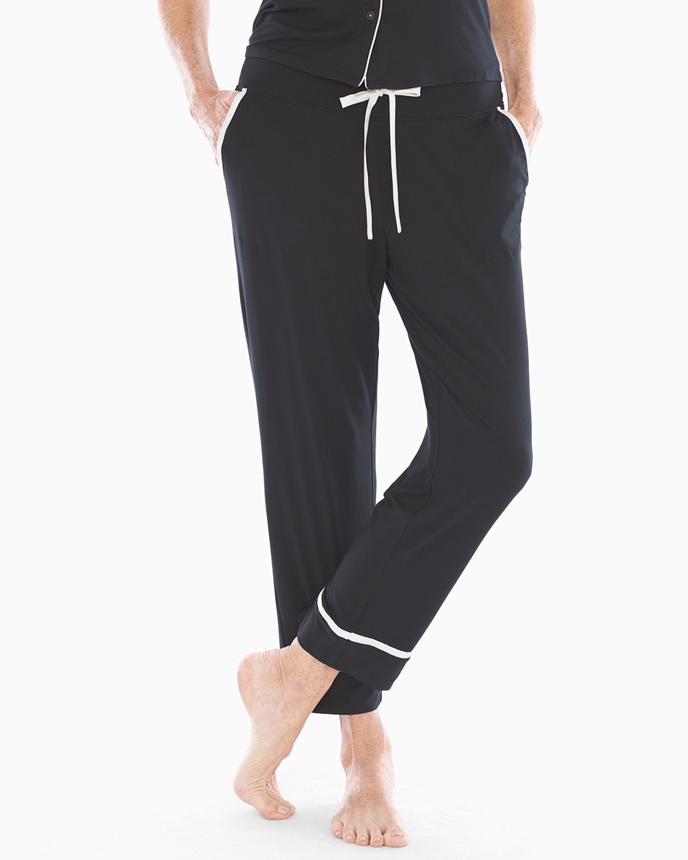 Cool Nights Satin Trim Ankle Pajama Pants Black